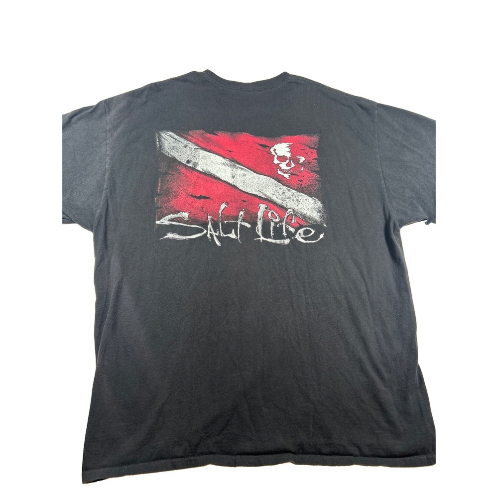 Salt Life T-Shirt Mens Size XL Black Skull Dive Flag Graphic Short Sleeve Tee